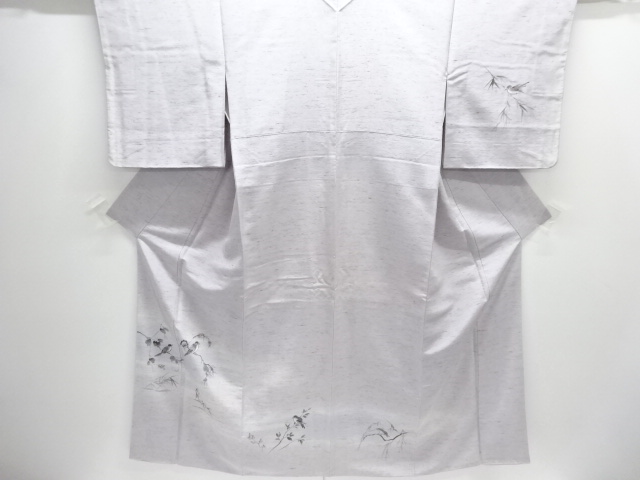 JAPANESE KIMONO / HOMONGI / SILK / YONEZAWA ZENMAI TSUMUGI / LEAVES & BIRDS